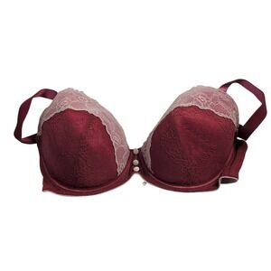 Adore Me Burgundy Lace Bra 40DD Underwire Padded Plus Size Womens Lingerie